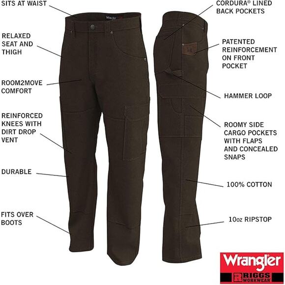 Wrangler RIGGS Workwear Ripstop Ranger Pants for Men - Grey - 38x32 - Picture 6 of 12